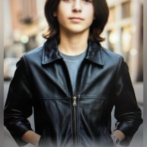 NEW Black Leather Moto Style Jacket, Cropped Sleeve Chop Jacket Youth XS NWT